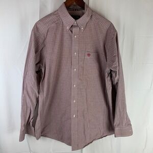 Ariat Pro Series Button Down Mens Large‎ Red Black Micro Check Mesh Yoke Shirt